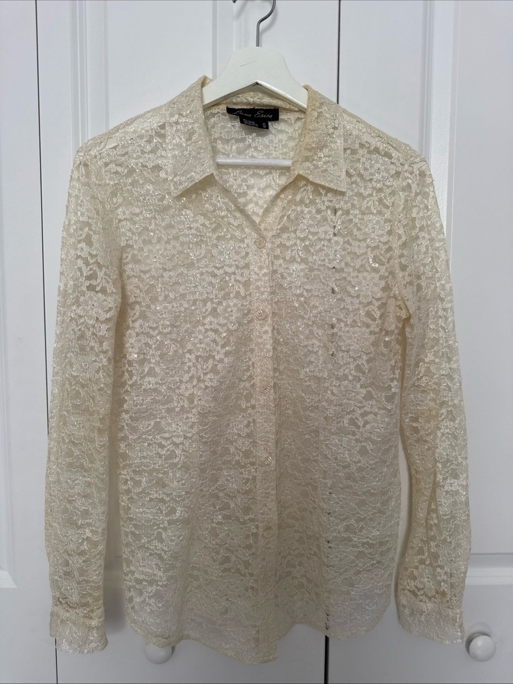 Lana Erica Vintage Sheer Lace Cream Blouse Size S Bridal‎ Feminie Fairycore